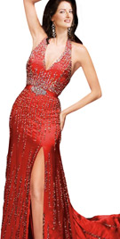Dazzling Brooch Studded Evening Gown